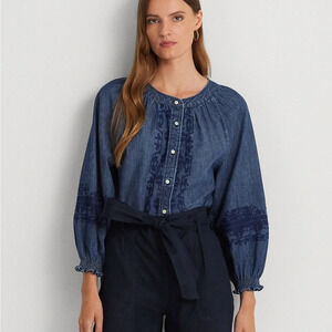 Lauren Ralph Lauren Women’s Embroidered Denim Blouse XS